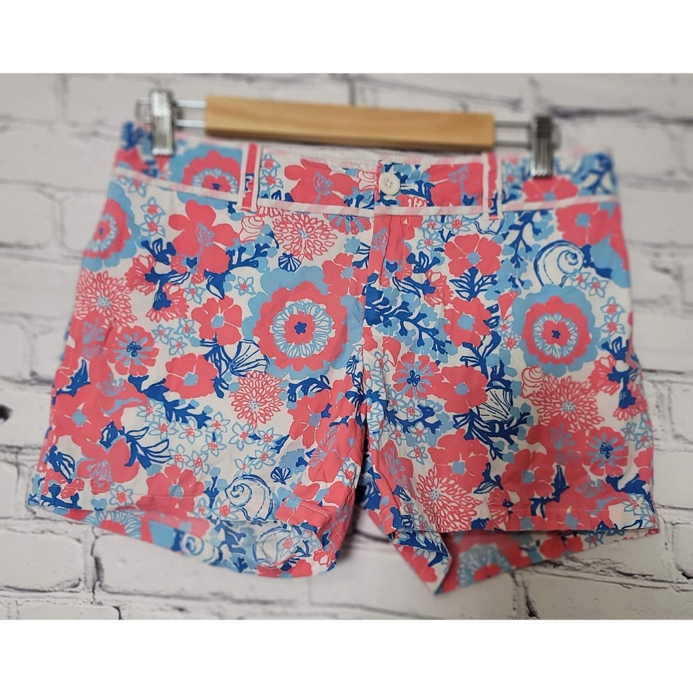 Lilly Pulitzer Palm Beach Fit Floral‎ Shorts Pink Blue Size 4 Preppy Tropical